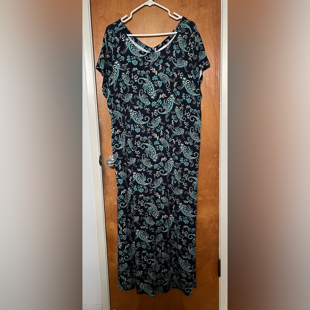 J. Jill maxi dress blue/green paisley print 2X easy care EUC